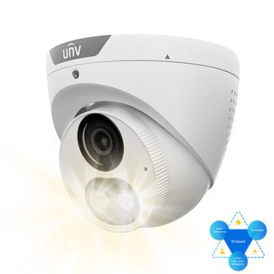 UNV 4K Tri-Guard NDAA-Compliant Weatherproof Turret IP Security Camera 2.8mm Fixed Lens with Deep Learning AI, Active Deterrence, and 24/7 Color Illumination...