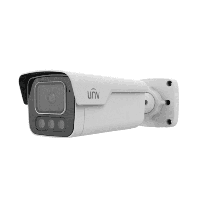 UNV Tri-Guard 2.0 5MP Red/Blue Active Deterrence Lights, White Light, and IR LED Bullet IP Security Camera with a 2.8mm Lens and Two-Way Audio (IPC2B15SS-ADF28KMC-I1)